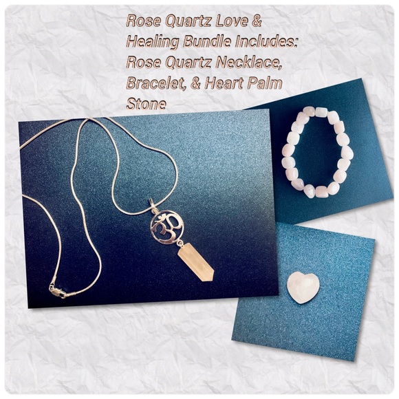 Rose Quartz Bundle - Necklace, Bracelet, & Meditation Heart Palm Stone - Picture 6 of 6